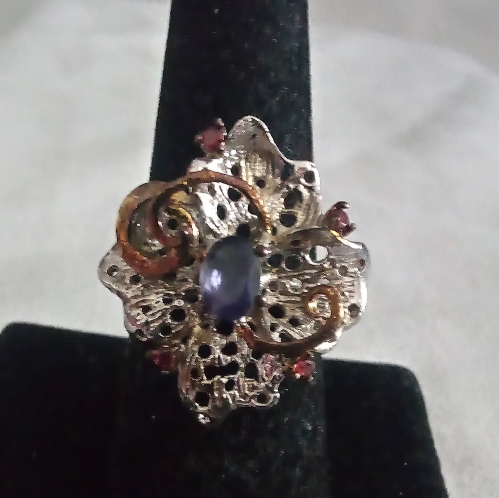 Vintage custom crafted .50ct natural blue sapphire cocktail ring Size 7.75